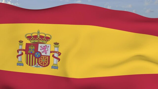 Loop der Spanien Fahne wehend im Wind als Nahaufnahme 4K