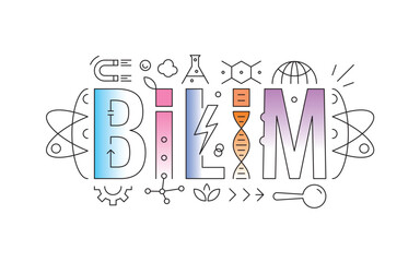 bilim word. science word and science symbols