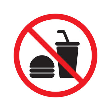 beverage can and food symbol in red circle. forbidden to eat symbol in round. eating is forbidden