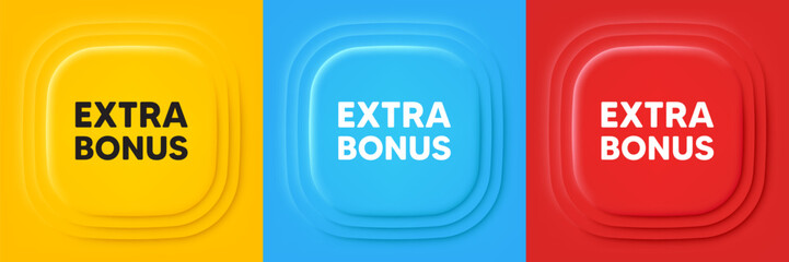 Extra bonus offer tag. Neumorphic offer banners. Special gift promo sign. Sale promotion symbol. Extra bonus podium background. Product infographics. Vector
