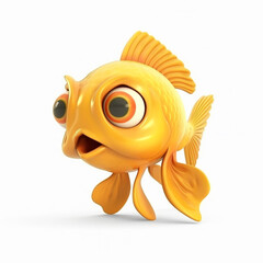 Magic goldfish, funny cute animal, 3d illustration on white, unusual avatar, cheerful pet 