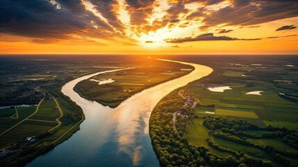 This is a drone photo of the river Rhine in the Netherlands - obrazy, fototapety, plakaty