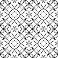 Black and white seamless abstract pattern. Background and backdrop. Grayscale ornamental design. Mosaic ornaments. Vector graphic illustration. EPS10.