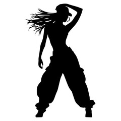 Vector illustration. Silhouette on a white background. Hip-hop dance girl sticker. - obrazy, fototapety, plakaty