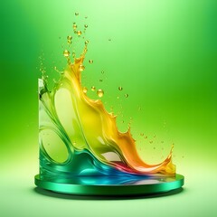 green background with colorful podium liquid splash
