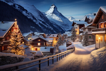 Mountains village before the Christmas - obrazy, fototapety, plakaty