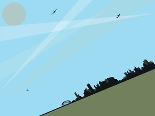 Cityscape with sky background vector illustration.Buildings. Perspective 
