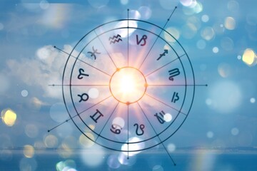 Zodiac signs in astrology horoscope circle.