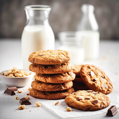 Fototapeta na wymiar Cookies with milk on white table