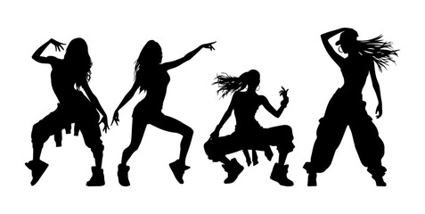 Vector illustration. Silhouette on a white background. Hip-hop dance girl sticker.