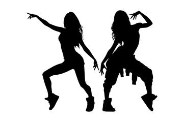Vector illustration. Silhouette on a white background. Hip-hop dance girl sticker.