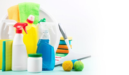 Bucket of cleaning supplies in the front.