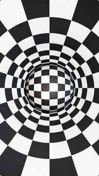 Vertical video black and white checker ball in optical illuison tunnel loop animation
