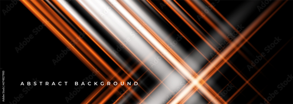 Poster vector black elegance abstract modern wide banner background with white and orange light and shiny d