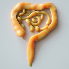 Abstract Intestinal Model with Rubber-Like Textures and Inflammation Indicators - 3D Rendering