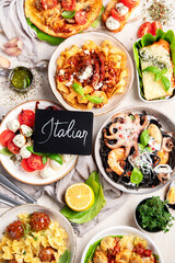 Traditional italian cuisine concept.  Mideterranean diet high appein vitamin and antioxidants.