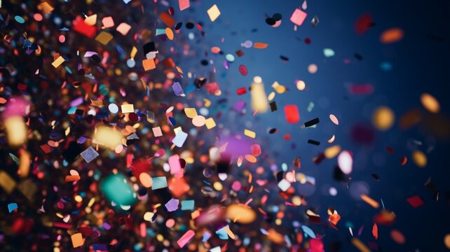 Abstract Multi Colored Confetti Falling At Festive Celebration