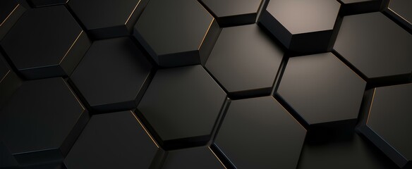 Obraz premium Sleek 3D design with black hexagons arranged on a wall. generative AI