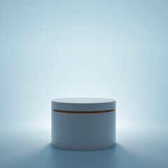Abstract white 3D room with realistic white cylinder pedestal podium set and palm leaf shadow overlay. Minimal scene for product display presentation. shine silver cylinder pedestal podium. 3D Render