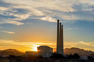 Power Plant Silhouette at Sunrise, Sunset