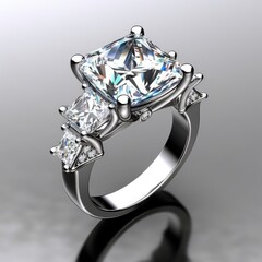 A diamond engagement ring with three stones. Generative AI.
