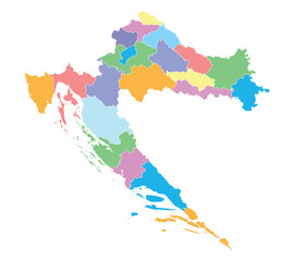 High quality colorful labeled map of Croatia with borders of the regions