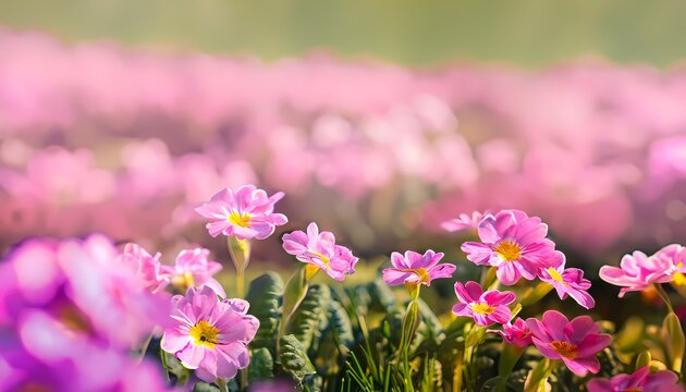 Primrose flower in field with blur background