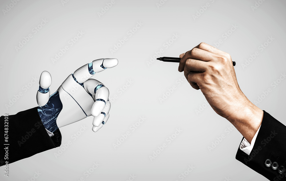 Poster 3d rendering artificial intelligence ai research of robot and cyborg development for future of peopl