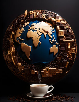 World and coffee themed stock photo generated by artificial intelligence