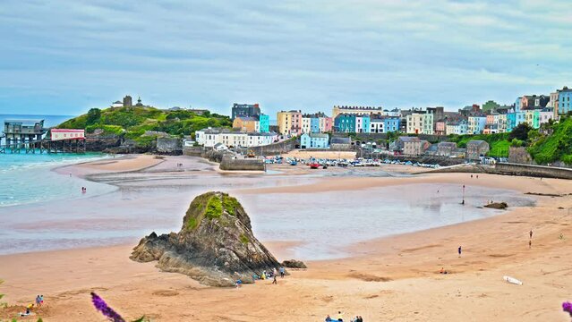 Tenby Harbour Town and Resort in southwest Wales. Welsh sandy beaches and colourful houses in Wales.