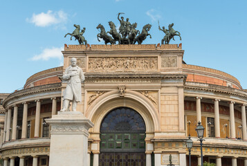 Fototapeta na wymiar View of the Politeama Garibaldi theater, located in Piazza Ruggero Settimo in Palermo, Sicily, Italy