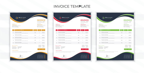 Vector creative modern invoice template design whit 3 colors - obrazy, fototapety, plakaty