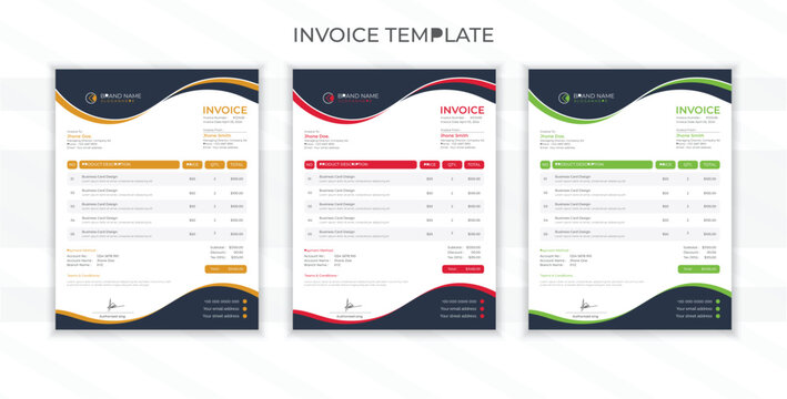 Vector creative modern invoice template design whit 3 colors