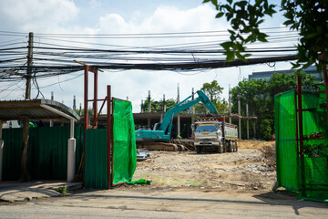 construction place in sunlight blue sky .