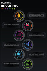 six steps infographics design vector can be used for presentations, banner, flow chart, info graph, diagram, annual report, web design. Business concept with 6 options, steps or processes