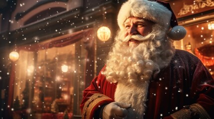 Obraz premium Magical Christmas background with Santa Claus. Winter fairytale style. Holiday celebration concept.