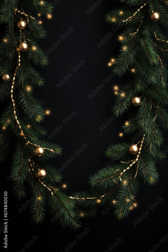 Poster a festive christmas garland adorned with twinkling lights and lush pine branches. perfect for adding