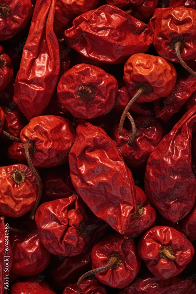 Poster a pile of red peppers sitting on top of each other. can be used in various culinary and food-related