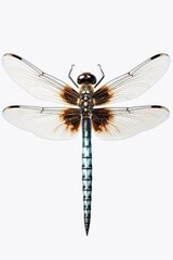 A detailed close up of a dragonfly on a plain white background. Perfect for nature enthusiasts or scientific illustrations.