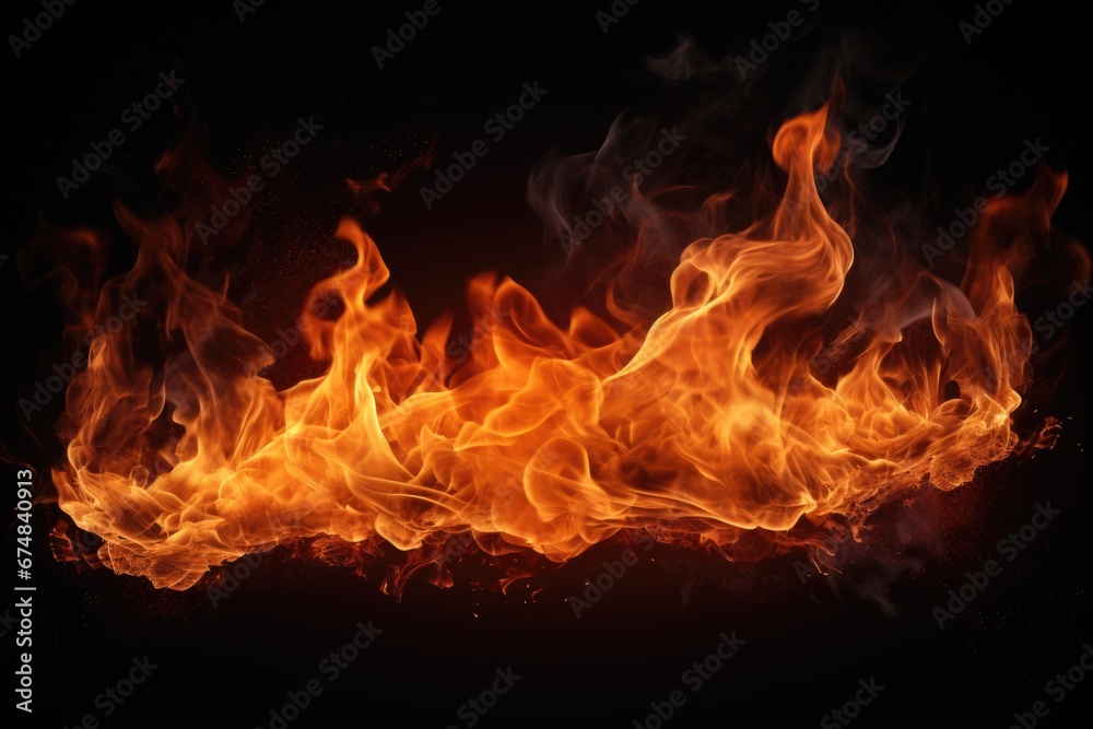 Poster a close-up image of a fire on a black background. this captivating photo captures the intensity and 