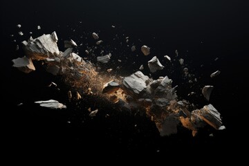 A powerful image capturing a bunch of rocks exploding into the air. Perfect for adding a dynamic touch to your projects or illustrating the concept of force and energy.