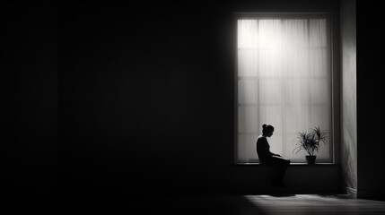 A black-and-white snap exhibiting a person alone musing by a window, symbolizing the thoughtfulness and introspection of the situation.