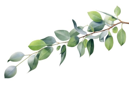 A picture of a branch with vibrant green leaves against a clean white background. Suitable for use in various design projects.