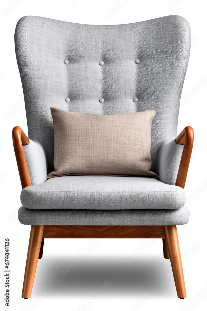 Poster a chair with a pillow on top. can be used to create a cozy and comfortable atmosphere in any room.