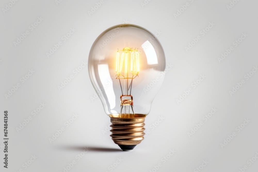 Poster A light bulb sitting on a table. This image can be used to represent ideas, creativity, innovation, and problem-solving