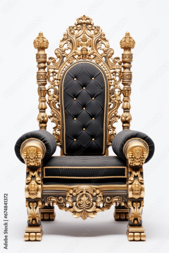 Poster a luxurious gold and black throne with a comfortable black cushion. perfect for adding a touch of el
