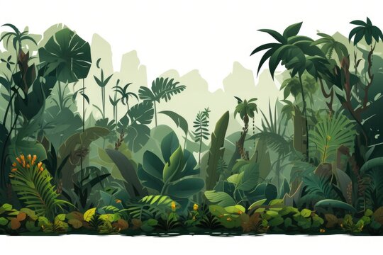 A vibrant illustration depicting a tropical jungle scene. This versatile image can be used for various purposes © Fotograf