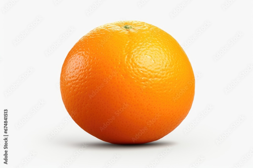 Poster an orange fruit placed on a white background, casting a shadow. this image can be used for various p