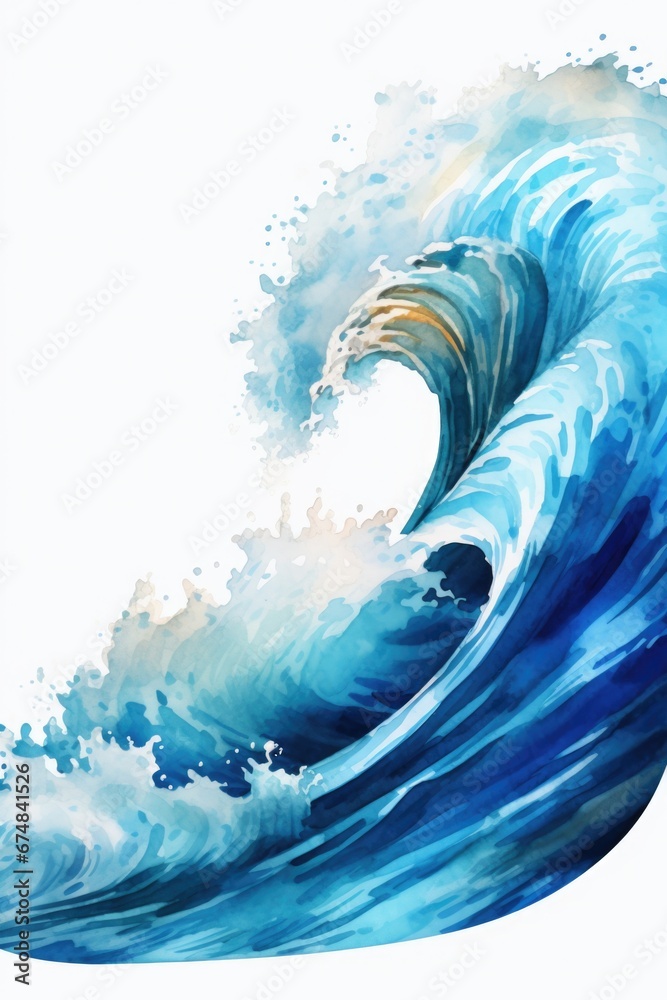 Poster a stunning painting capturing the power and beauty of a large wave in the ocean. perfect for adding 