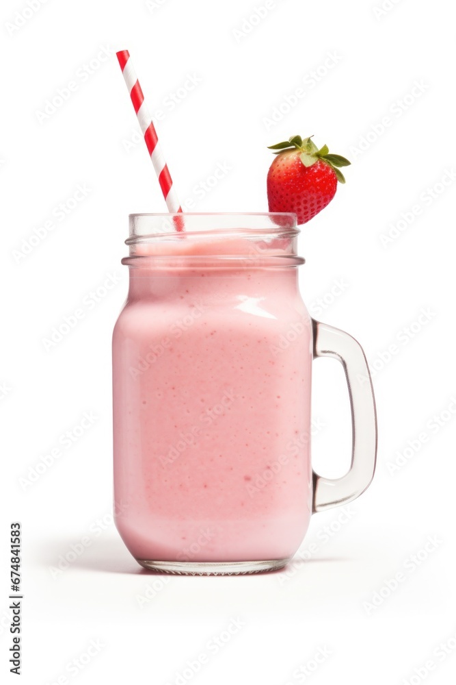 Poster a refreshing strawberry smoothie served in a classic mason jar. perfect for summer days and healthy 